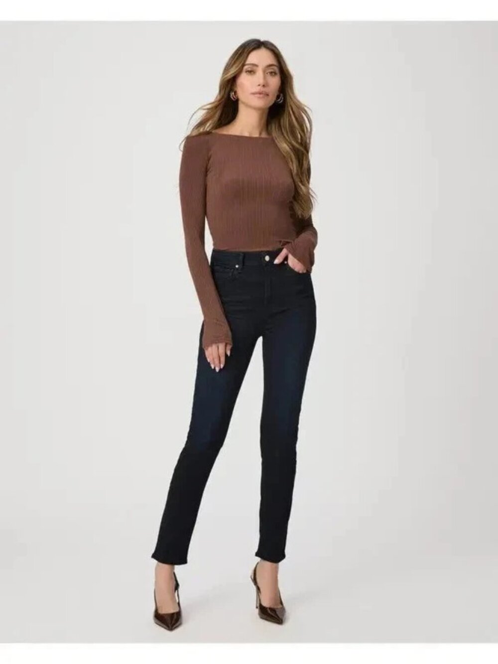 New PAIGE GEMMA High Rise Cigarette Leg Jeans Transcend Denim Black Shadow 24
